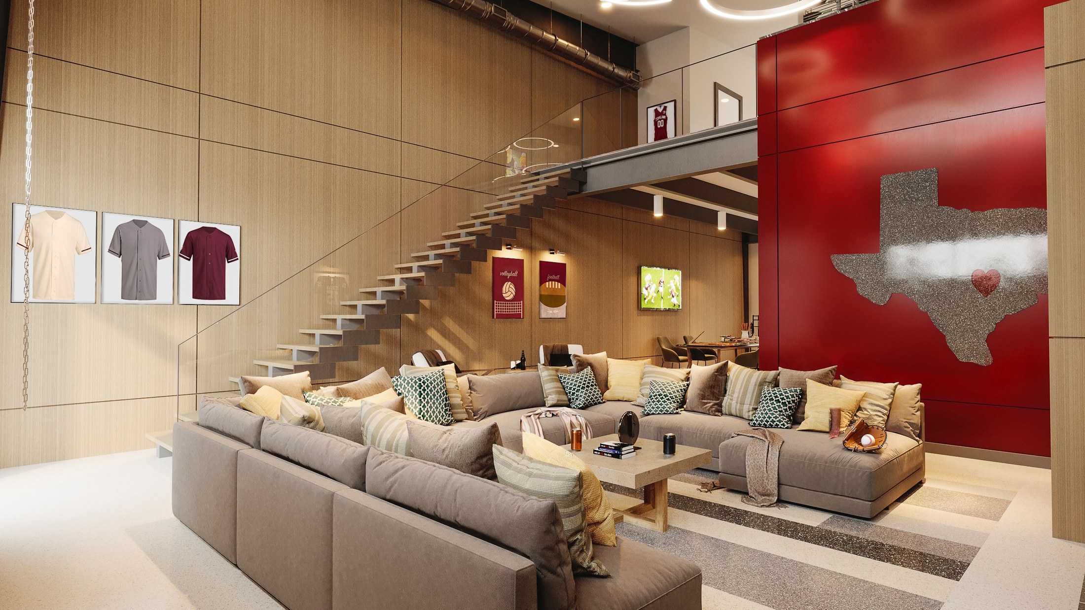 High-end garage and hospitality suite interior.